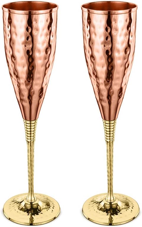 AVADOR® Set of 2 Shatterproof Handcrafted Copper Champagne Flutes
