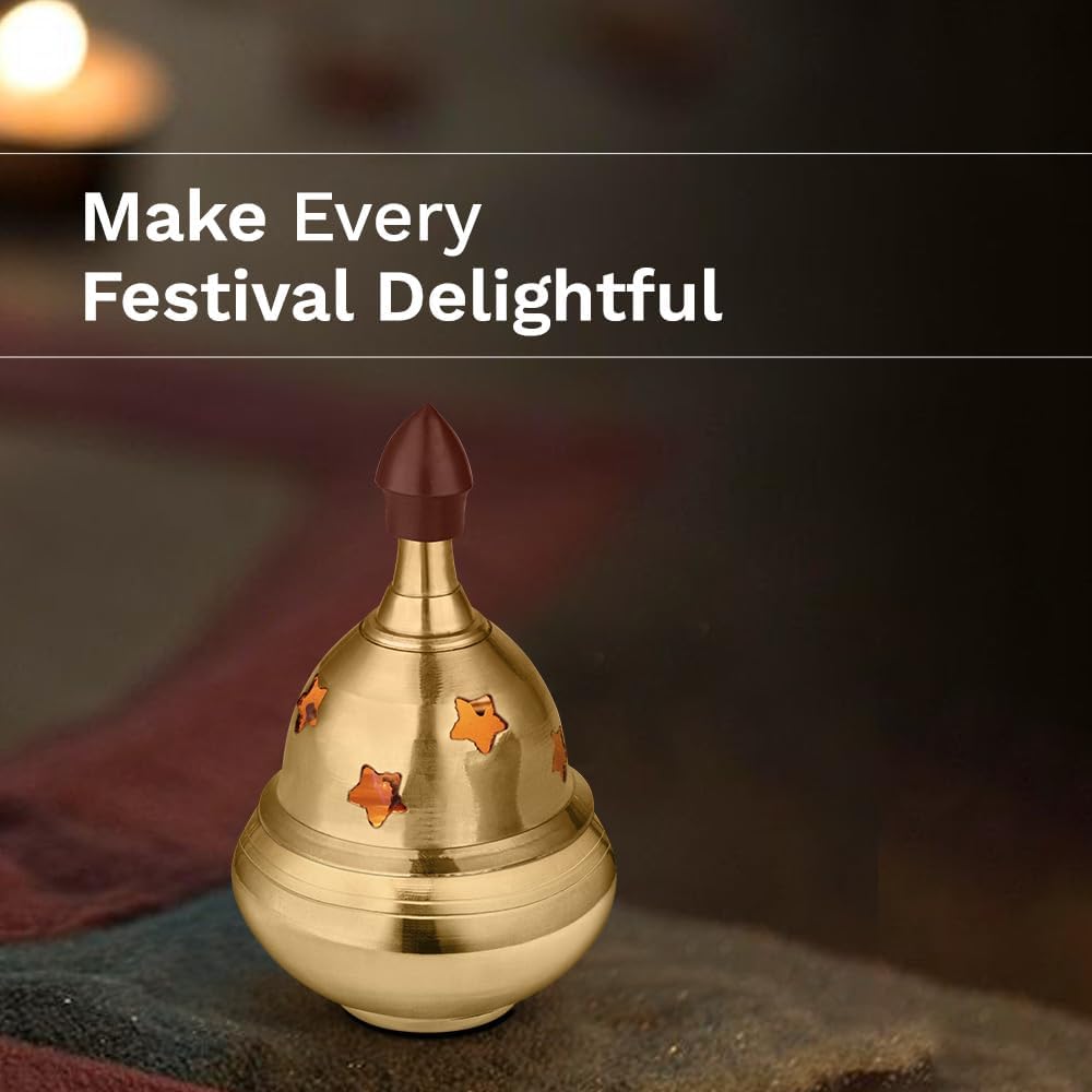 AVADOR® Handmade Brass Indian Puja Oil Lamp, Golden Diya Lamp Engraved Design Diya for Diwali Pooja (Tomato Diya Set of 1)