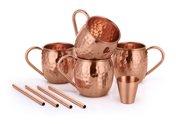 Copper Moscow Mule Mugs with Shot Glass and Straws