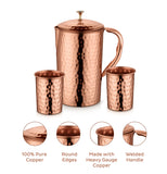 Pure Copper Jug Pitcher with 2 Glass