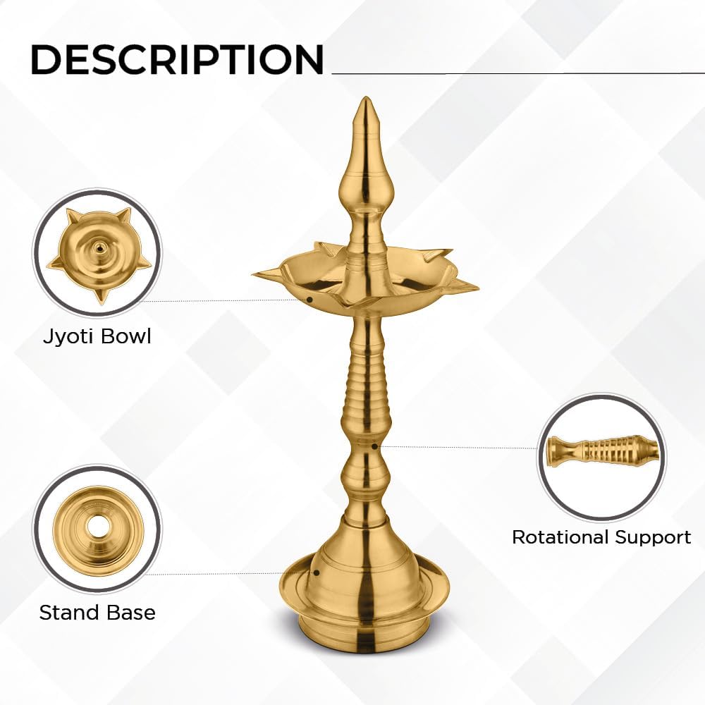 AVADOR® Handmade Brass Indian Puja Oil Lamp - Kerala Fancy Set of 1 with Gift Box