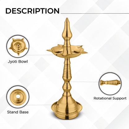 AVADOR® Handmade Brass Indian Puja Oil Lamp - Kerala Fancy Set of 1 with Gift Box