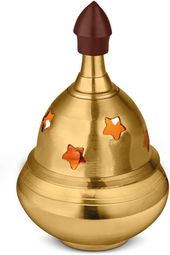 AVADOR® Handmade Brass Indian Puja Oil Lamp, Golden Diya Lamp Engraved Design Diya for Diwali Pooja (Tomato Diya Set of 1)