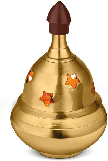 AVADOR® Handmade Brass Indian Puja Oil Lamp, Golden Diya Lamp Engraved Design Diya for Diwali Pooja (Tomato Diya Set of 1)