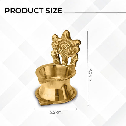 AVADOR® Handmade Brass Indian Puja Oil Lamp, Golden Diya Lamp Engraved Design Diya for Diwali Pooja (Singhasan Shankh Chakra Set of 2)