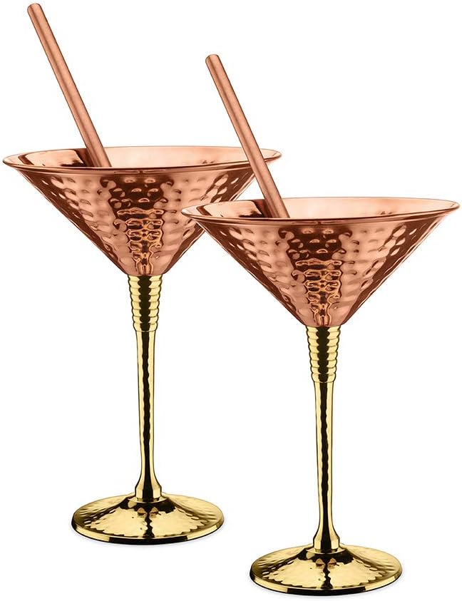 AVADOR® Set of 2 Shatterproof Handcrafted Copper Martini Glasses