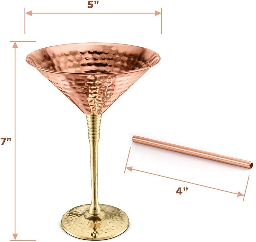 AVADOR® Set of 2 Shatterproof Handcrafted Copper Martini Glasses