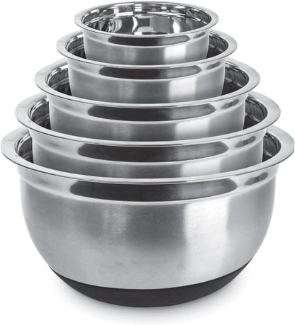 AVADOR® Set of 5 Premium Stainless Steel Mixing Bowls with Lids Non-Slip Silicone Base 