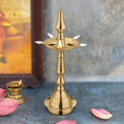 AVADOR® Handmade Brass Indian Puja Oil Lamp - Kerala Fancy Set of 1 with Gift Box