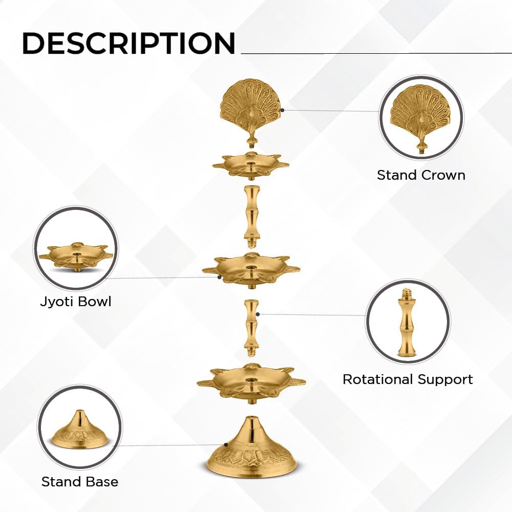 AVADOR® Handmade Brass Indian Puja Oil Lamp, Golden Diya Lamp Engraved Design Diya for Diwali Pooja (PanchMahal Set of 1 with Gift Box)