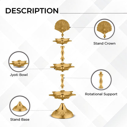 AVADOR® Handmade Brass Indian Puja Oil Lamp, Golden Diya Lamp Engraved Design Diya for Diwali Pooja (PanchMahal Set of 1 with Gift Box)