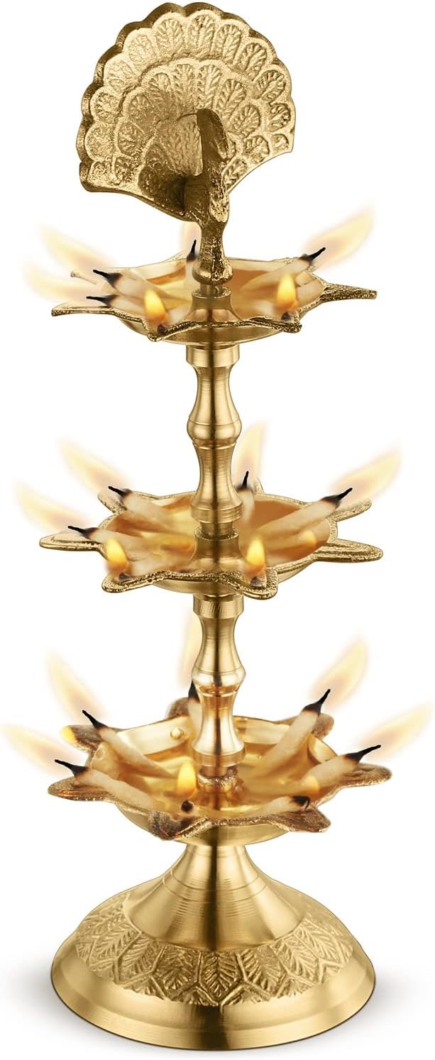 AVADOR® Brass Puja / Oil Lamp - PanchMahal Set of 2