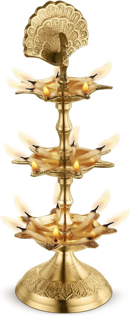 AVADOR® Brass Puja / Oil Lamp - PanchMahal Set of 2