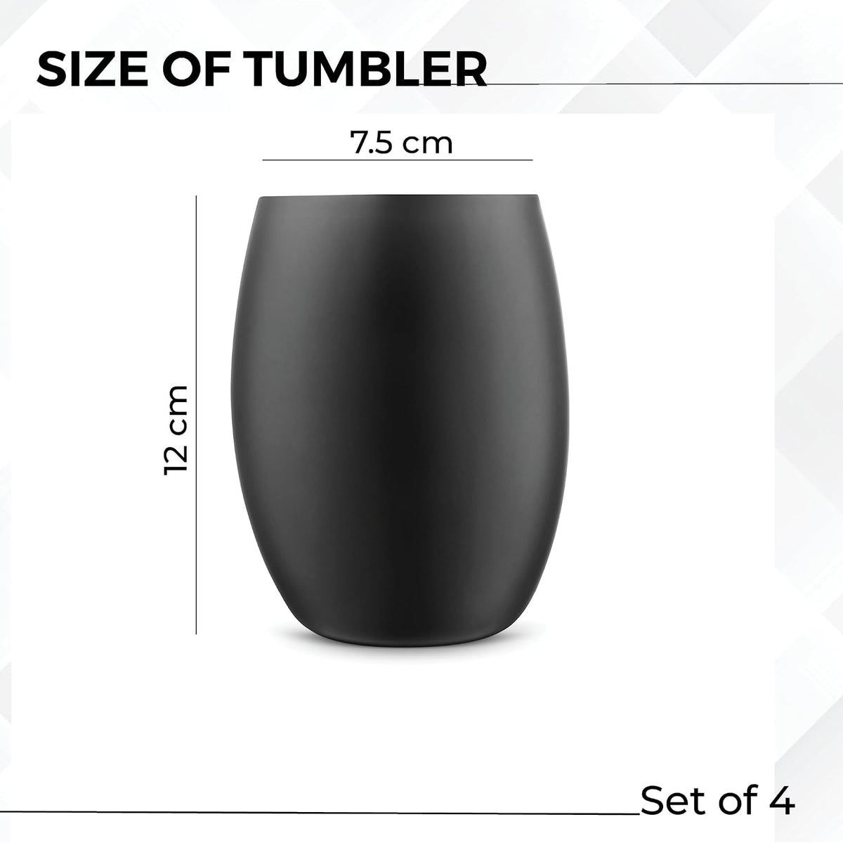 AVADOR® Set of 4 Stainless Steel Shatterproof Tumblers - Black Finish