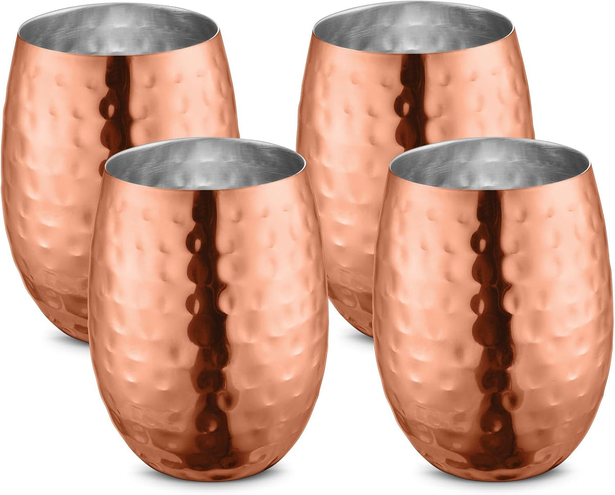 AVADOR® Handcrafted Set of 4 Stainless Steel Shatterproof Tumblers - Copper Finish