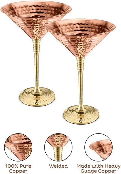 AVADOR® Set of 2 Shatterproof Handcrafted Copper Martini Glasses