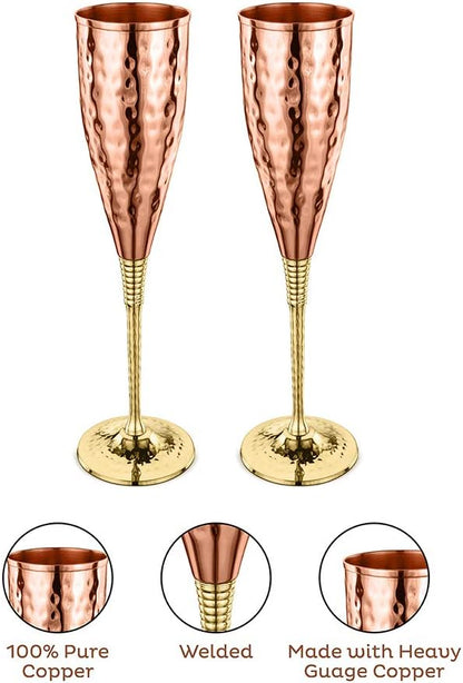 AVADOR® Set of 2 Shatterproof Handcrafted Copper Champagne Flutes