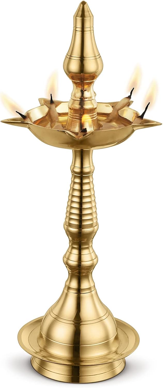 AVADOR® Handcrafted Brass Puja Kerala-style Diya / Oil Lamp Set of 2