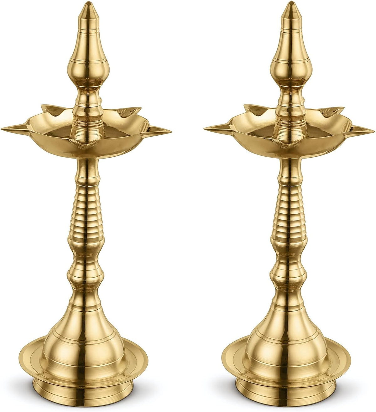 AVADOR® Handcrafted Brass Puja Kerala-style Diya / Oil Lamp Set of 2