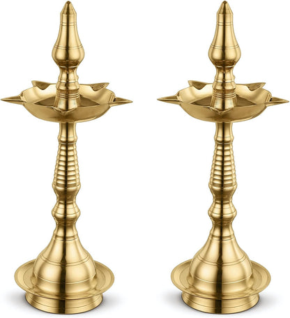 AVADOR® Handcrafted Brass Puja Kerala-style Diya / Oil Lamp Set of 2
