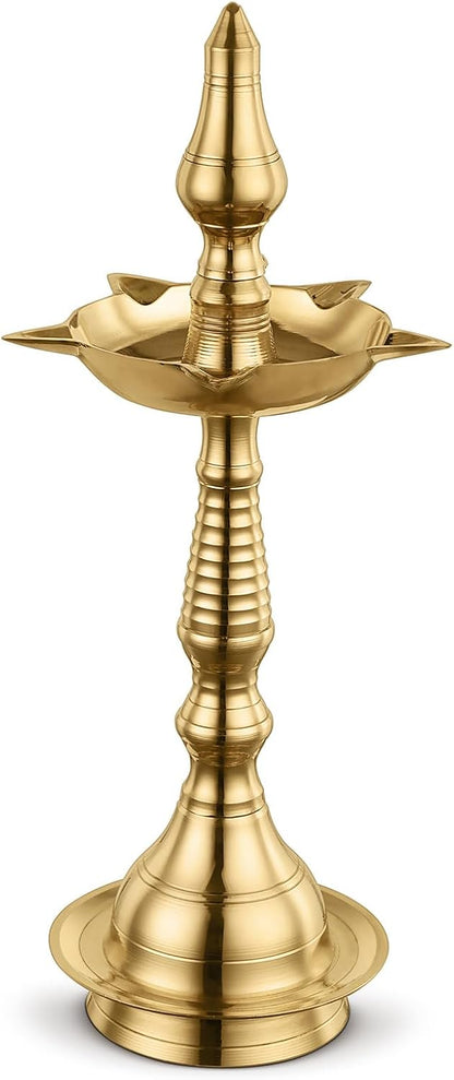 AVADOR® Handmade Brass Indian Puja Oil Lamp - Kerala Fancy Set of 1 with Gift Box
