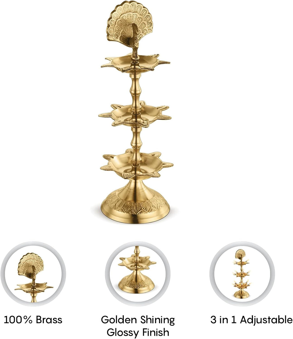 AVADOR® Brass Puja / Oil Lamp - PanchMahal Set of 2