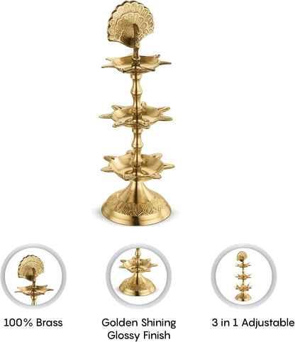 AVADOR® Brass Puja / Oil Lamp - PanchMahal Set of 2
