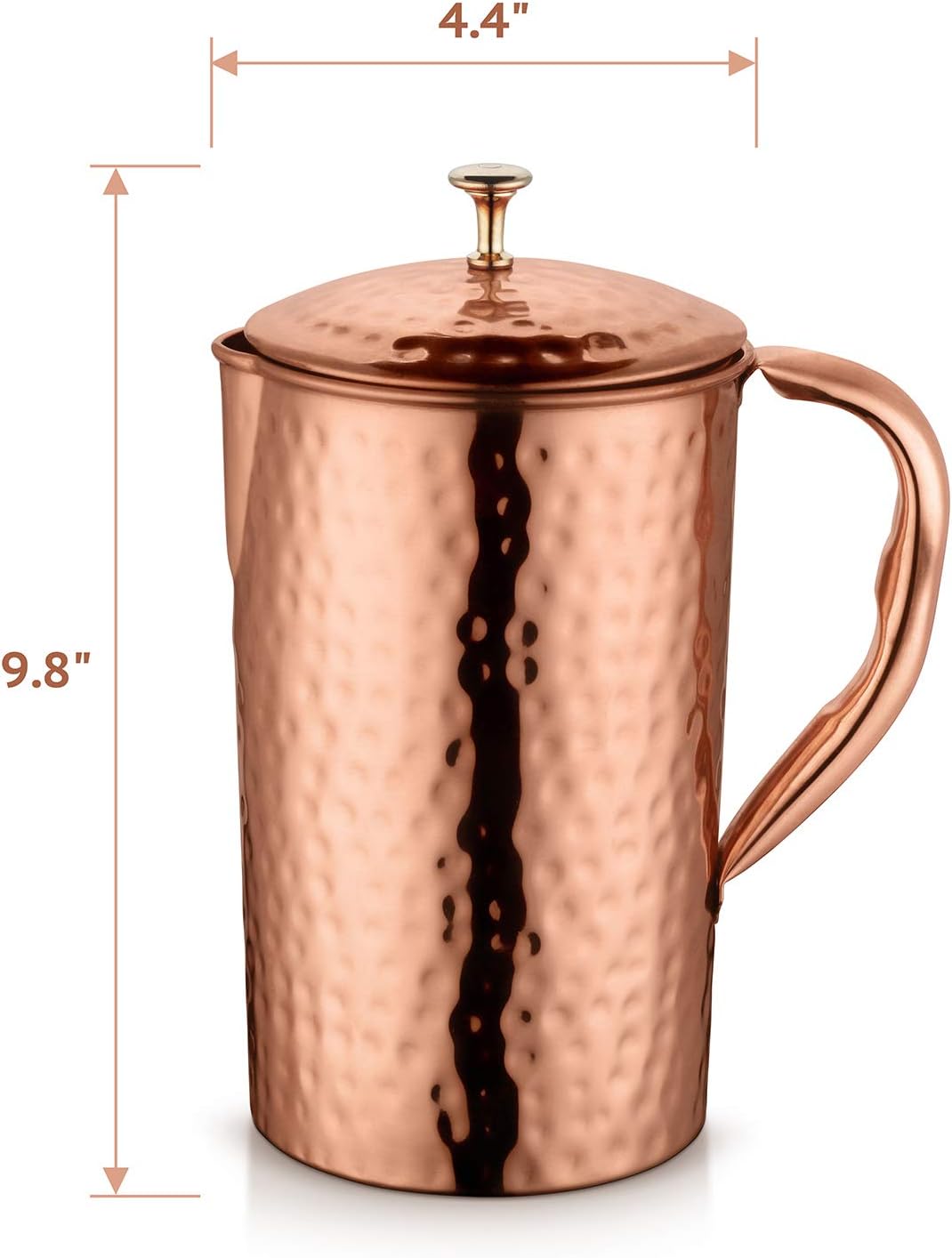 AVADOR® Handcrafted Pure Copper Pitcher/Jug with 2 Glasses, Hammered Finish