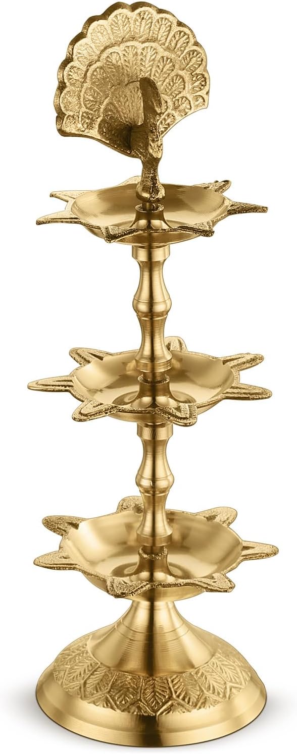 AVADOR® Brass Puja / Oil Lamp - PanchMahal Set of 2