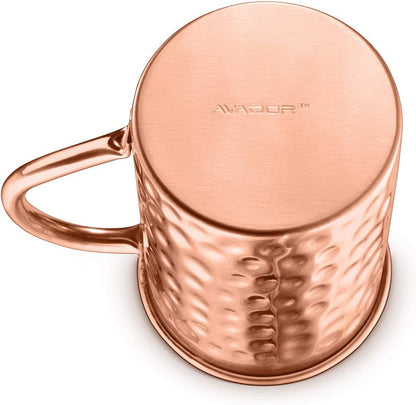 AVADOR® Set of 4 Handcrafted Straight Copper Moscow Mule Mugs with Straws Hammered Finish 16 Oz. Elegant Modern Set for Special Occasions | Gifting | Wedding Favors | Beverage Tasting