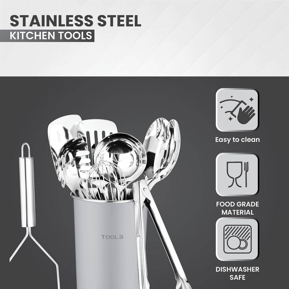 AVADOR® Premium 10-Piece Stainless Steel Kitchen Tool Set with Grey Holder
