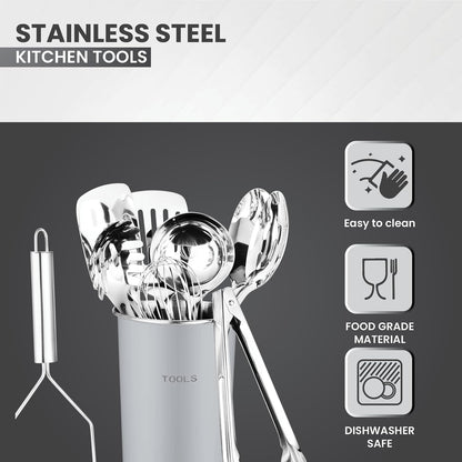AVADOR® Premium 10-Piece Stainless Steel Kitchen Tool Set with Grey Holder