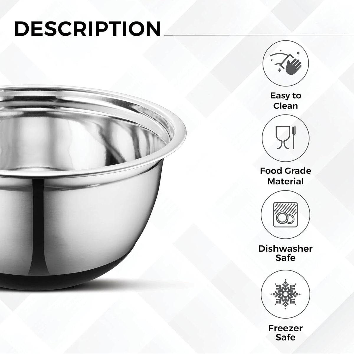 AVADOR® Set of 5 Premium Stainless Steel Mixing Bowls with Lids Non-Slip Silicone Base 