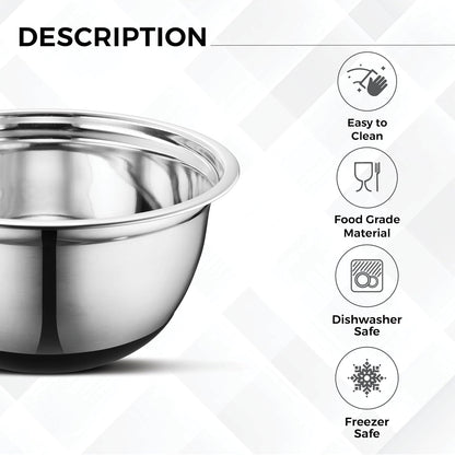AVADOR® Set of 5 Premium Stainless Steel Mixing Bowls with Lids Non-Slip Silicone Base 