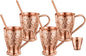 AVADOR® Set of 4 Hand-Engraved Pure Copper Moscow Mule Mugs with Straws and Shot Glass