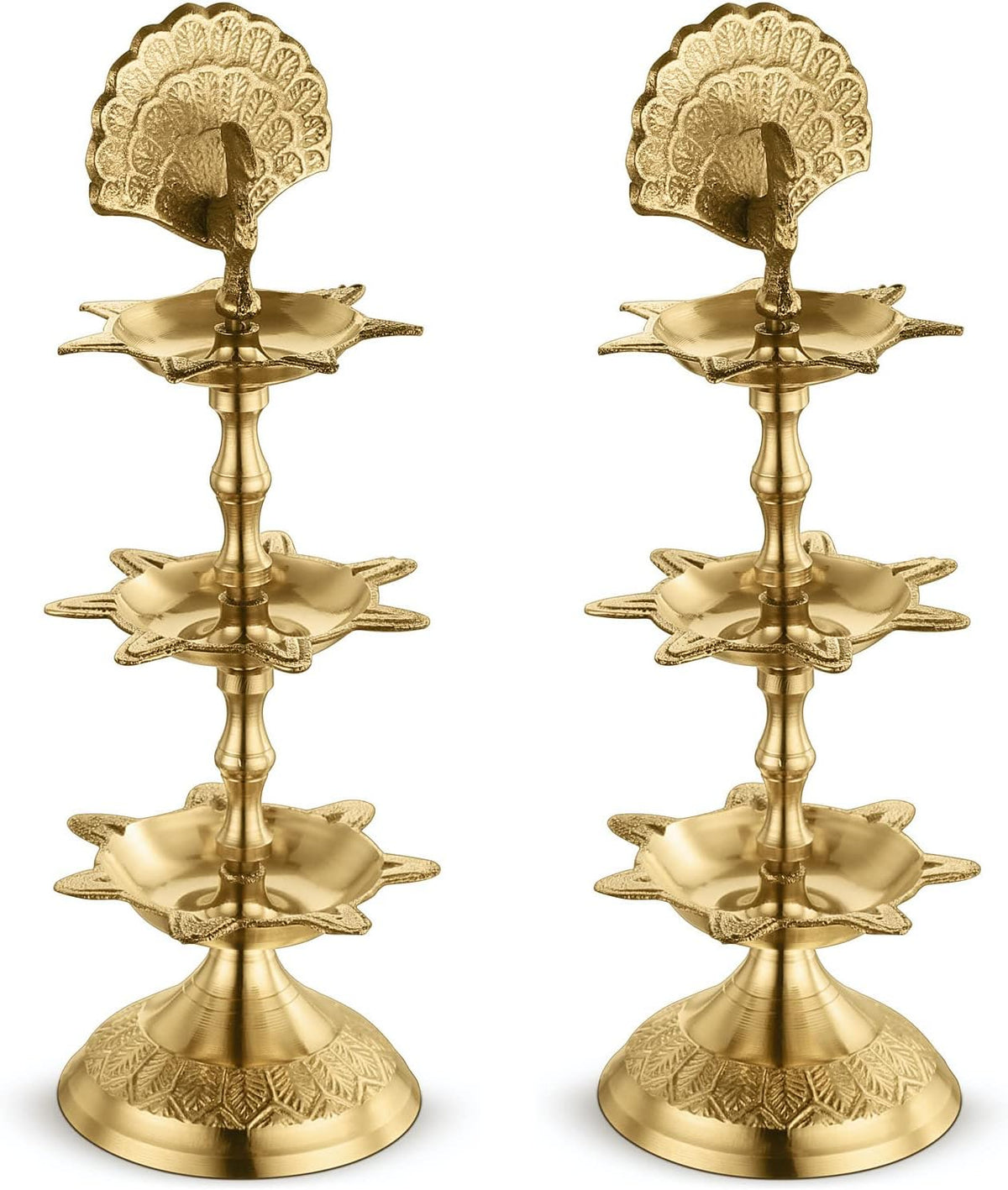 AVADOR® Brass Puja / Oil Lamp - PanchMahal Set of 2