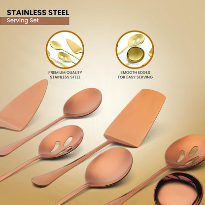 AVADOR® Premium Set of 8 Stainless Steel Hostess Serving Utensil Tool Set for Weddings | Buffet | Party | Kitchen | Restaurants (Gold Plated)