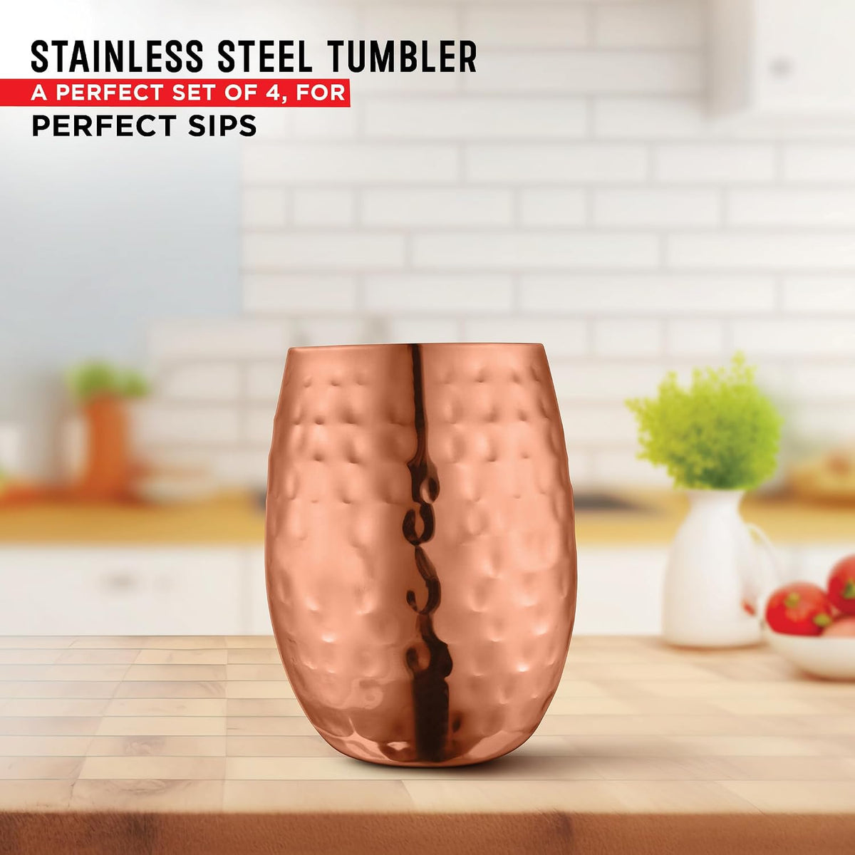AVADOR® Handcrafted Set of 4 Stainless Steel Shatterproof Tumblers - Copper Finish
