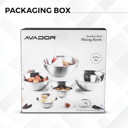 AVADOR® Set of 6 Premium Stainless Steel Mixing Bowls Set