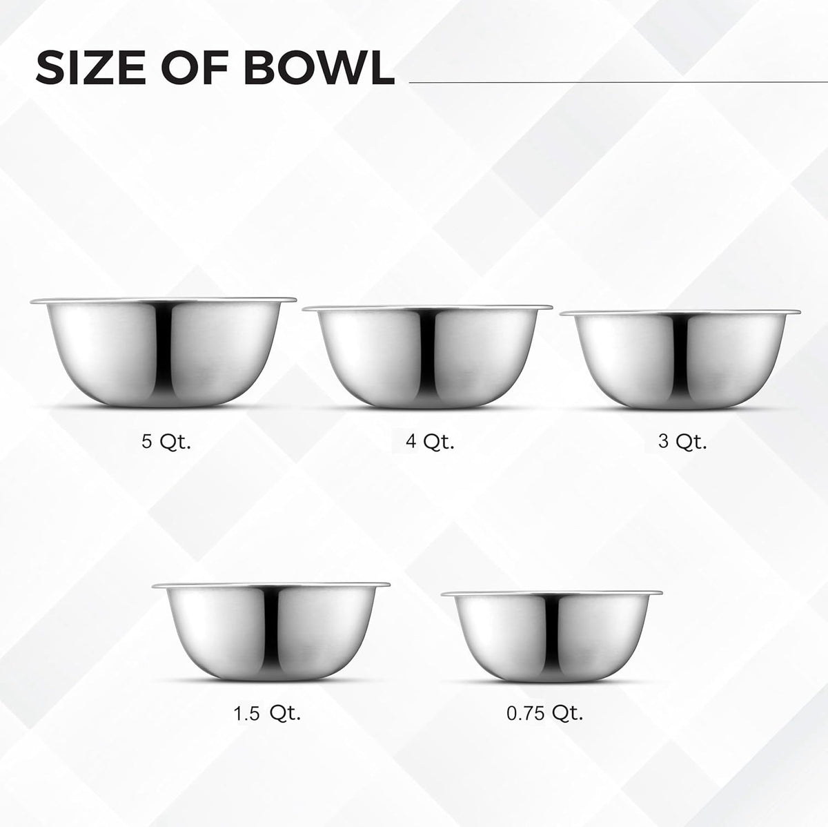 AVADOR® Premium Stainless Steel Mixing Bowls, Set of 5 Brushed Stainless Steel Mixing Bowl Set, Easy To Clean, Space Saving, Great for Cooking, Baking, Prepping (5 Pc Mixing Bowl)