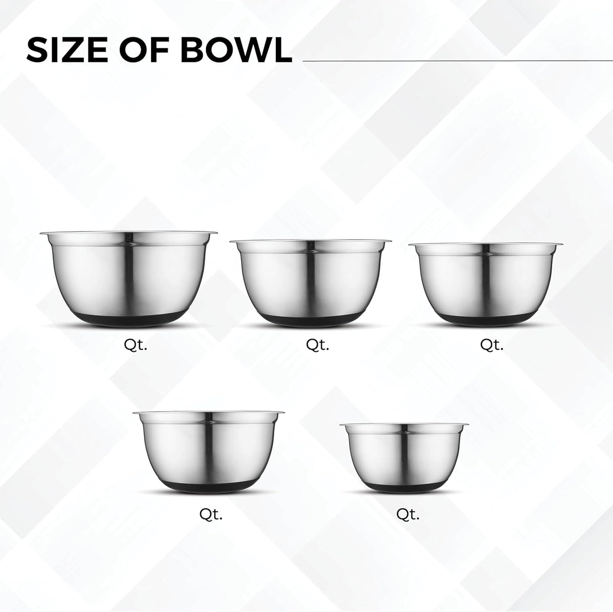 AVADOR® Set of 5 Premium Stainless Steel Mixing Bowls with Lids Non-Slip Silicone Base 