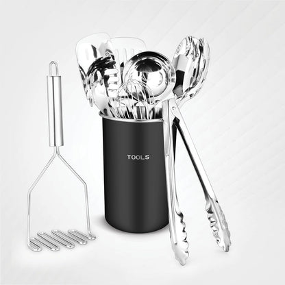 AVADOR® Premium Set of 10 Stainless Steel Kitchen Tool Set with Black Holder