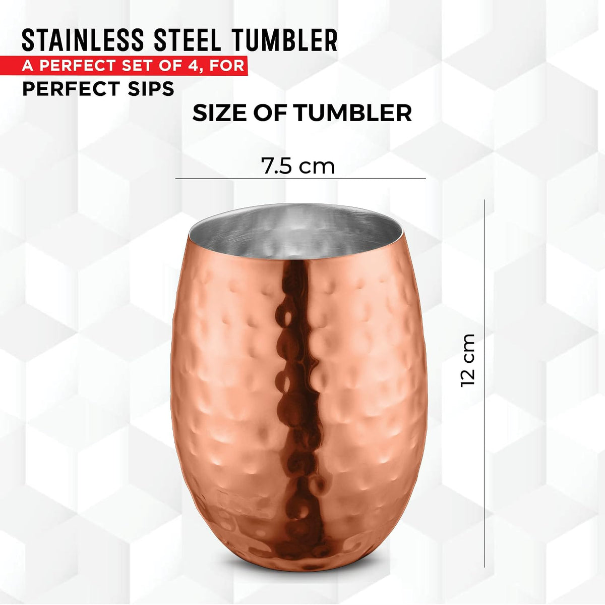 AVADOR® Handcrafted Set of 4 Stainless Steel Shatterproof Tumblers - Copper Finish