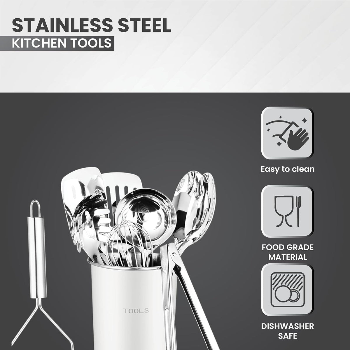 AVADOR® Premium 10-Piece Stainless Steel Kitchen Tool Set with White/ Cream Holder