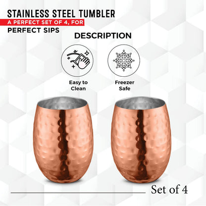 AVADOR® Handcrafted Set of 4 Stainless Steel Shatterproof Tumblers - Copper Finish