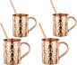 AVADOR® Set of 4 Handcrafted Straight Copper Moscow Mule Mugs with Straws Hammered Finish 16 Oz. Elegant Modern Set for Special Occasions | Gifting | Wedding Favors | Beverage Tasting