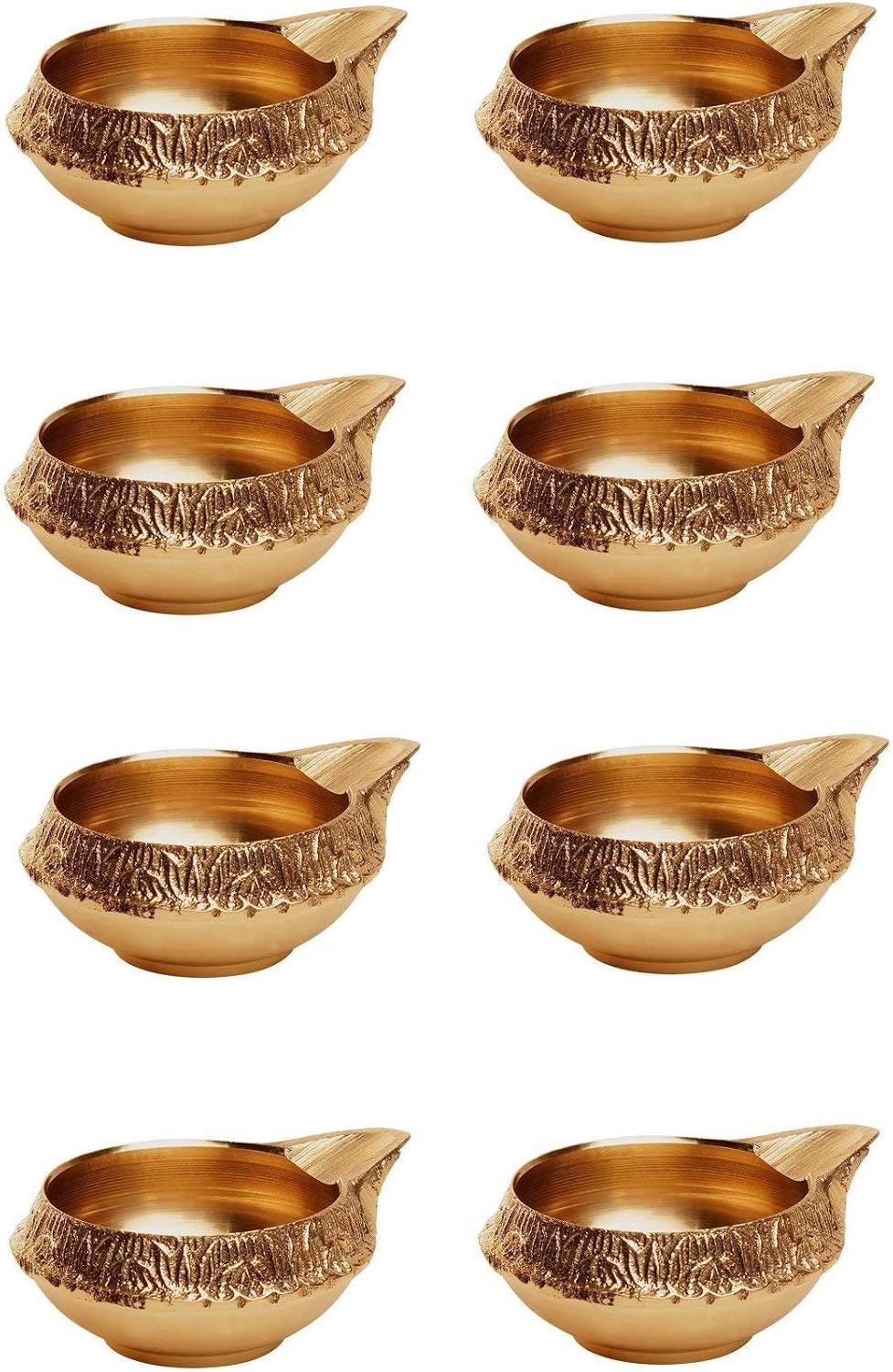 AVADOR® Handmade Brass Indian Puja Oil Lamp, Golden Diya Lamp Engraved Design, 2.5 Inch (8)