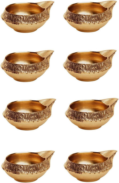 AVADOR® Handmade Brass Indian Puja Oil Lamp, Golden Diya Lamp Engraved Design, 2.5 Inch (8)