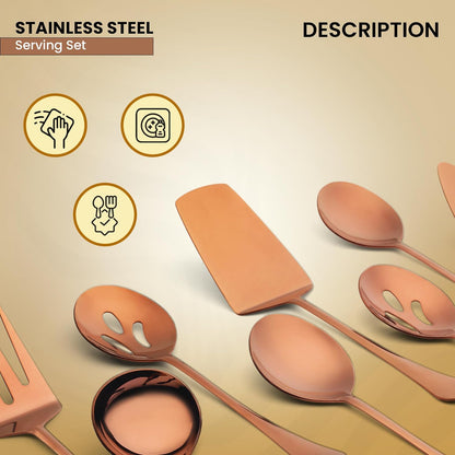 AVADOR® Premium Set of 8 Stainless Steel Hostess Serving Utensil Tool Set for Weddings | Buffet | Party | Kitchen | Restaurants (Rose Gold Plated)
