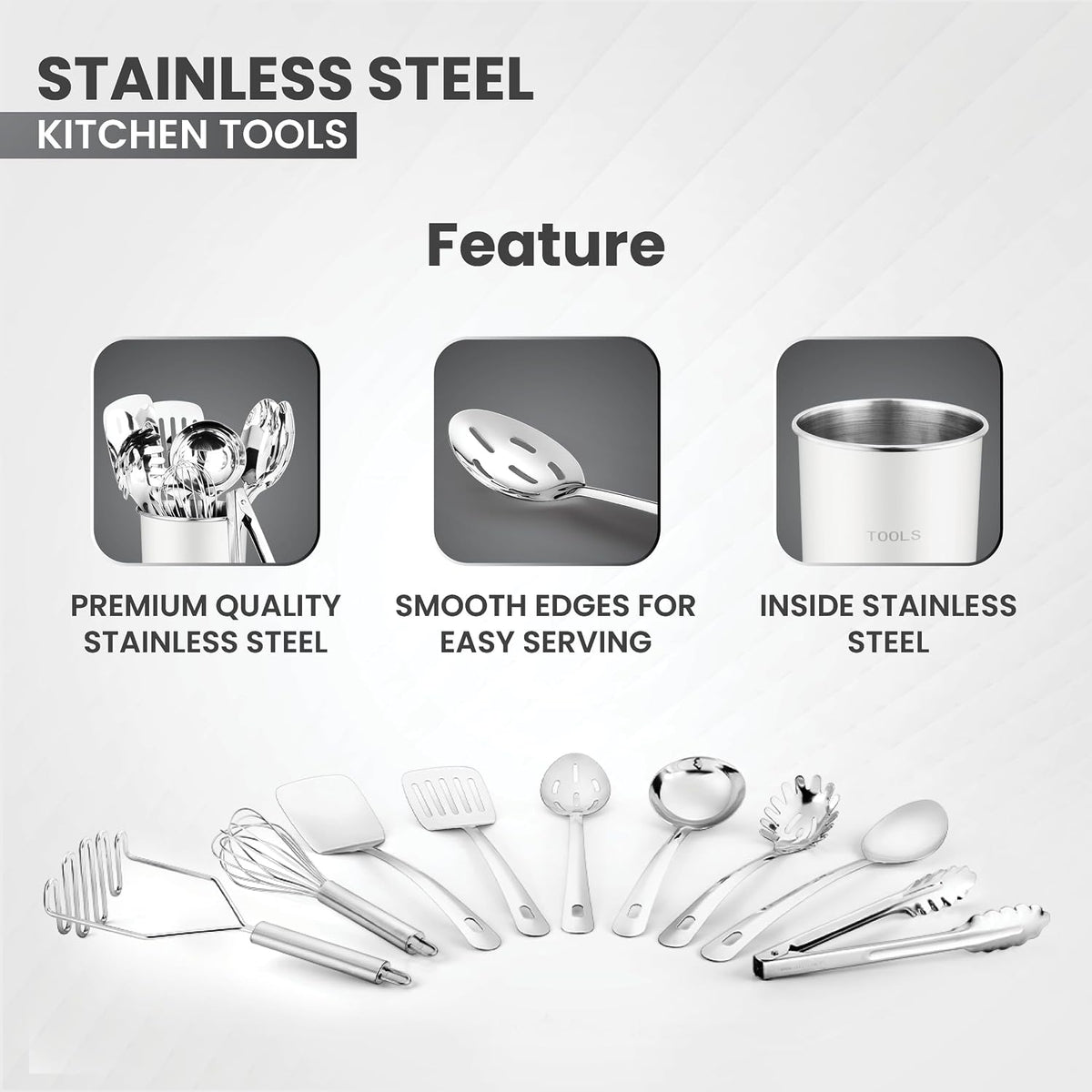 AVADOR® Premium 10-Piece Stainless Steel Kitchen Tool Set with White/ Cream Holder